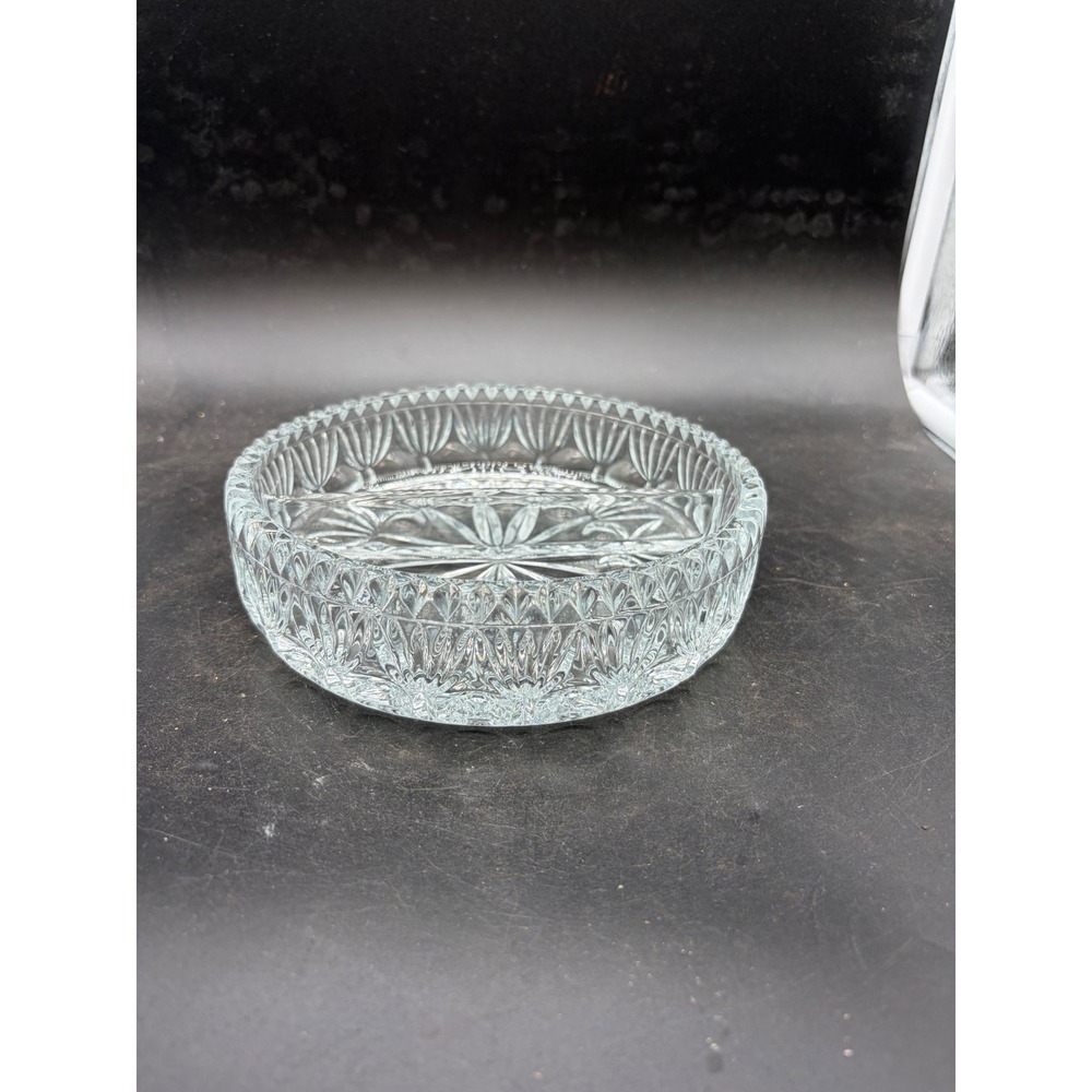 Vintage Clear Pressed Glass Divided Candy Dish Round Starburst Relish Tray